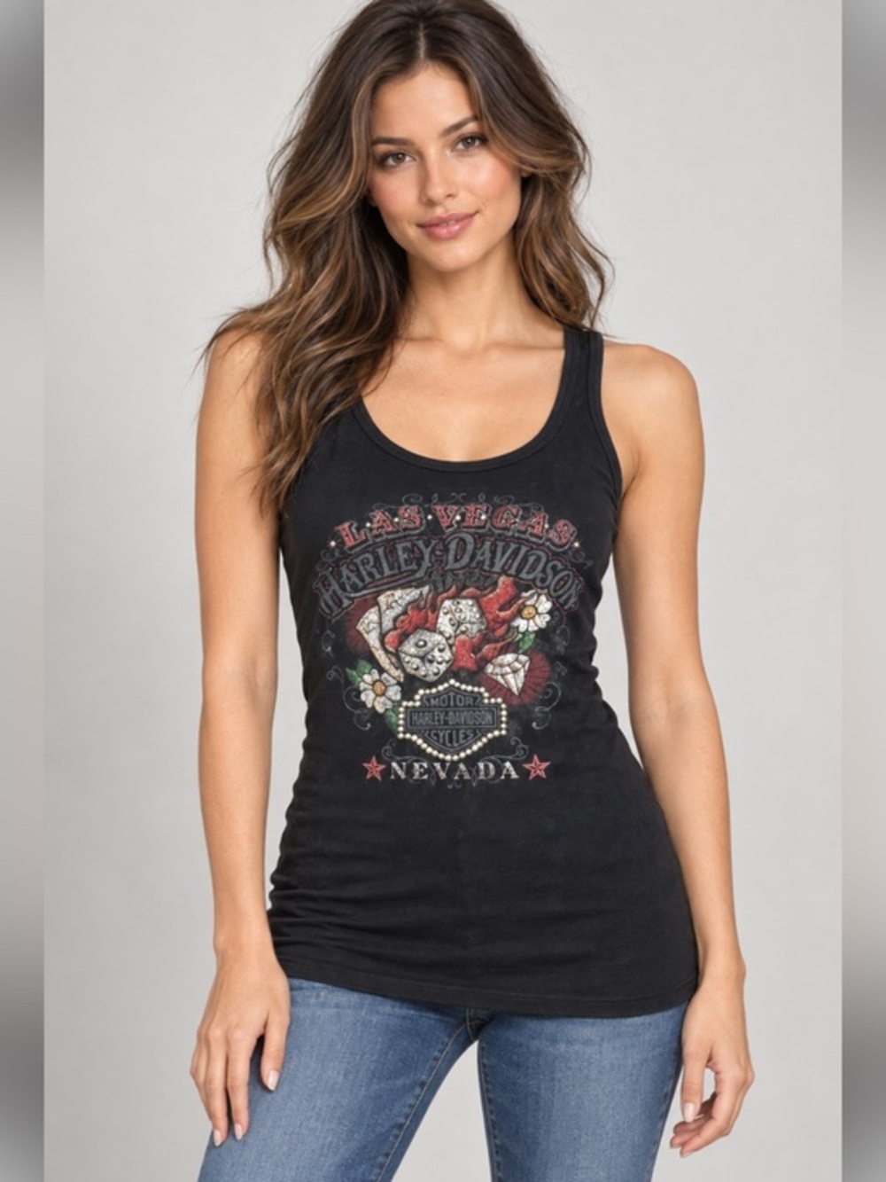 Harley Davidson Las Vegas Nevada Black Embellished Tank Top Women’s Small